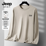 JEEP SPIRIT吉普打底衫男秋款百搭休閑圓領寬松t恤親膚質(zhì)感復古潮流男士上衣