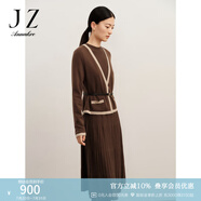 玖姿·安娜蔻浪漫香風半高領羊毛壓褶毛衫連衣裙女冬款 咖啡 S