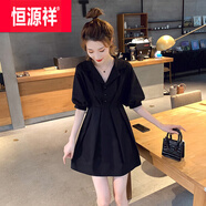恒源祥小個子收腰顯瘦氣質冰絲連衣裙女2025新款短裙子女夏季感小黑裙 黑色 L 建議105斤左右