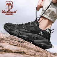 西域駱駝（VANCAMEL）品牌情侶戶(hù)外運動(dòng)跑步鞋男網(wǎng)面夜光時(shí)尚舒適老爹鞋男防滑耐磨男鞋 黑色 42