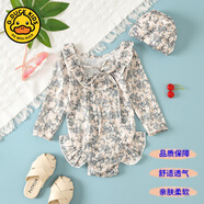 G.DUCKKIDS小黃鴨兒童夏季旅游沙灘泳衣寶寶可愛長袖連體泳衣女童露背小女孩 米底枇杷印花 170 M(100-110)CM