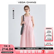 VEGA CHANG粉色連衣裙女2025年夏季新款海邊度假顯瘦氣質(zhì)減齡拼接背心長裙子 蜜桃粉 M