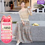 TJQ奢侈高檔品牌連衣裙女2025春夏新品氣質(zhì)收腰鏤空針織罩衫半身裙子 圖片色 M 建議105-115斤