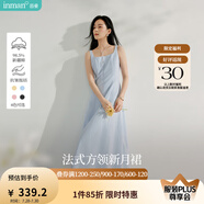 茵曼（INMAN）章若楠同款歐若風(fēng)法式吊帶連衣裙2025夏季新品女裝淡鵝黃色裙子 藍(lán)色 (方領(lǐng))【好評(píng)返現(xiàn)】 M