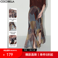 COCOBELLA幾何波普印花雪紡半身裙度假風(fēng)開叉飄逸長裙HS0012 幾何音律 M