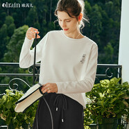 Olrain歐芮兒長(zhǎng)袖T恤女裝秋貓咪印花寬松休閑上衣 白色（第二批次） M