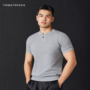 TOMATOPAPAM-manyutieTOMATOPAPA亨利領(lǐng)針織短袖基礎(chǔ)百搭休閑舒適T恤彈力運(yùn) 花灰色 M