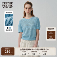 Teenie Weenie小熊春夏鏤空鉤花泡泡袖套頭短款時髦毛衣針織衫女裝 淺藍(lán)色 M 165