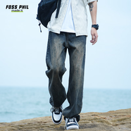 Foss Phil牛仔褲子男春夏季闊腿寬松百搭休閑潮流直筒褲23KG8374復(fù)古藍(lán)L