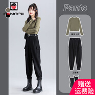 AEMAPE工裝褲女2025春秋冬季新款高腰小個子褲子垂感束腳休閑褲女 黑色_單褲子_腰帶 XL