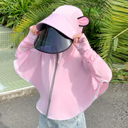 Markentsee兒童親子款防曬衣冰絲2025夏季男女孩帥氣薄款透氣連帽服防紫外線 熊耳鏡片款-粉色 L碼(建議身高140cm-155cm) 均碼