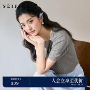 詩凡黎（'SEIFINI）詩凡黎醋酸天絲鏤空針織衫2025夏新款百搭冰激凌薄款短袖上衣女 淺灰色 套頭圓領(lǐng) L