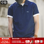 馬登工裝 復古藍染短袖polo領(lǐng)純棉透氣打底衫夏季克萊因藍T恤男 藍色 2XL