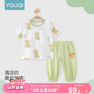 優(yōu)奇嬰兒短袖長褲套裝純棉分體兩件套睡衣夏季薄款男寶寶女夏裝防蚊褲 小熊 80