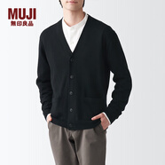 無印良品 MUJI 男式 美利奴羊毛可水洗V領(lǐng)開衫長袖針織衫男士毛衣冬季男款 黑色 S (165/84A)
