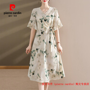 皮爾卡丹（pierre cardin）媽媽夏裝新中式連衣裙2025新款洋氣中老年女裝闊太太40歲50長裙子 淺綠色 L 【80-105斤】送運費險