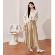 藍語(yǔ)重磅人絲提花無(wú)領(lǐng)西裝外套高級感緞面百搭顯瘦半身裙套裝 杏色外套 現貨 XL 【建議120-140斤】