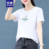 羅蒙（ROMON）夏季短袖t恤女裝2024新款寬松顯瘦時尚印花棉體恤女士上衣打底衫 白色 XL （115-130斤）