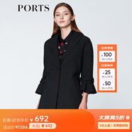 PORTS寶姿  新品商場(chǎng)同款毛呢大衣女優(yōu)雅喇叭袖翻領(lǐng)中長(cháng)大衣 黑色 M (6)
