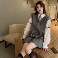 憶思減三件套裝/單件學(xué)院風(fēng)馬甲背心鹽甜針織毛衣女學(xué)生上衣襯衫+百褶裙 馬甲+百褶裙+襯衣+領(lǐng)帶 M 【可愛日系軟妹學(xué)院風(fēng)小個(gè)子溫