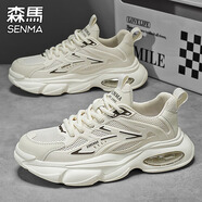 森馬男鞋2025秋季新款休閑百搭老爹鞋男士跑步運動(dòng)鞋子青少年輕便軟底 白色 44