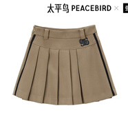 太平鳥女裝半身裙冬季學(xué)院風(fēng)撞邊百褶裙高腰短裙 卡其 M