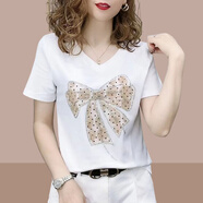 阿瑪施AMASS哥弟適用短袖t恤女士2025夏季新款時(shí)尚V領(lǐng)洋氣百搭修身顯瘦短款上 白色 XL XL（建議130斤-145斤）