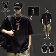 花花公子印花短袖T恤男夏季薄款寬松圓領(lǐng)半袖男士潮牌體恤純棉運(yùn)動(dòng)上衣服 242360黑色   4XL 【建議175-195斤穿】