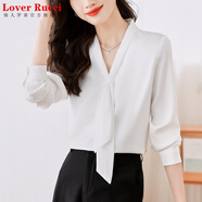 LOVER RUCCI法國高品質(zhì)女裝2026春秋款重磅真絲襯衫女長(cháng)袖職業(yè)襯衣桑蠶絲上衣 白色 XL 適合121斤--130斤