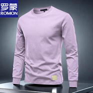 羅蒙2025秋季新款純棉長(cháng)袖t恤男士休閑上衣服高檔衛衣圓領(lǐng)男裝打底衫 淡紫色 2XL 體重推薦160-175斤
