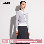 藍地（LANDI）【商場同款】LANDI撞色翻領(lǐng)小香風(fēng)套頭針織衫女秋季新款上衣 淺灰色 M