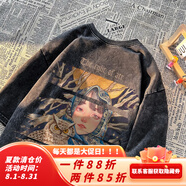 Shelley Jones美式高街潮牌短袖t恤男夏季復(fù)古潮休閑水洗做舊半袖小眾痞帥體恤 BK1183-水洗黑灰色 XL [推薦120-140斤]
