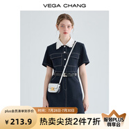 VEGA CHANG【萊賽爾+棉】牛仔連衣裙夏季女2025年新款法式顯瘦氣質(zhì)襯衫裙子 古著藍(lán) L