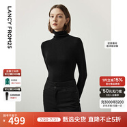 朗姿【王楚然同款】純羊毛高領針織衫春冬內搭打底上衣曠野美拉德 黑色2 M