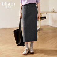 Olrain歐芮兒呢子半身裙冬季女裝簡(jiǎn)約通勤毛呢鉛筆裙子親膚保暖 灰色 M
