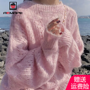 AEMAPE粉色鏤空毛衣女裝2025春秋冬季新款時(shí)尚針織衫女寬松慵懶風(fēng) 粉色 M _建議100-115斤