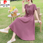 皮爾卡丹新款2025棉綢純色夏季大碼連衣裙長(cháng)款氣質(zhì)收腰顯瘦媽媽裙子 1# 2XL 建議110-120斤