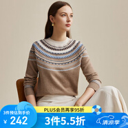 兆君2024秋冬紅色復(fù)古費爾島提花羊毛衫女圓領(lǐng)偏厚保暖針織毛衣 駝色 110/XL