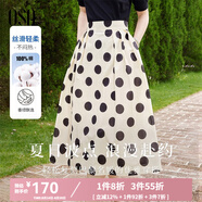 歐莎（OSA）高腰波點(diǎn)大擺裙中長(cháng)款顯瘦薄款a字半身裙女夏季2025年新款 杏底黑點(diǎn) XS