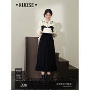 闊色（kuose）黑色小香風針織長袖連衣裙女秋冬季穿搭新款毛衣裙長裙子 黑色8009 S