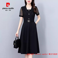 皮爾卡丹（pierre cardin）假兩件短袖連衣裙網(wǎng)紗鏤空氣質(zhì)修身減齡中長(cháng)款裙子女夏季2025新款 黑色 L 建議90-105斤