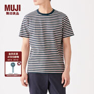 無(wú)印良品 MUJI 男式 印度棉天竺編織 條紋短袖T恤 M9SB235 深海軍藍(lán)X圖案 S