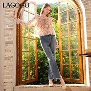 LAGOGO百搭顯瘦牛仔褲女拉谷谷春秋新款質(zhì)感挺括顯腿長(cháng)休閑微喇褲 深牛仔藍(N2) XL