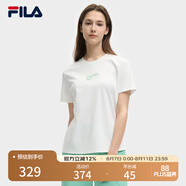 FILA 斐樂官方女裝短短袖衫2025夏新款時尚休閑刺繡舒適涼感T恤女 皓日白-WT L 170/88A/L