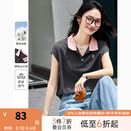 梵希蔓polo領(lǐng)撞色設(shè)計(jì)短袖T恤女2025年夏季新款減齡寬松顯瘦上衣 A1870 鐵灰色 XL