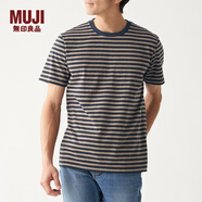 無(wú)印良品 MUJI 男式 印度棉天竺編織 條紋短袖T恤 米色X橫條 XL