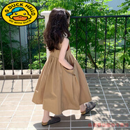 G.DUCKKIDS女童連衣裙2025新款夏季裙子兒童女孩長款韓版時髦無袖薄款公主裙 卡其色 【大口袋大擺裙】 150 cm 建議身高140cm