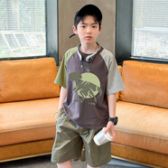 南極人新品男童短袖t恤夏季2025新款兒童洋氣夏裝小男孩純棉體恤上衣薄 DTX511綠色恐龍#2K 110 cm