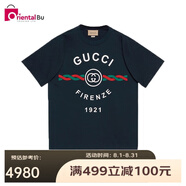 古馳（GUCCI）【鹿晗同款】短袖針織棉Firenze 1921系列平紋圓領(lǐng)印花T XJD7T 4795深藍色預售 XS