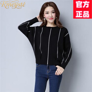 RMEYSTE毛衣女寬松2025秋冬季女裝新款初秋條紋長袖針織衫短款蝙蝠袖上衣 9928#黑色 M 建議85-96斤